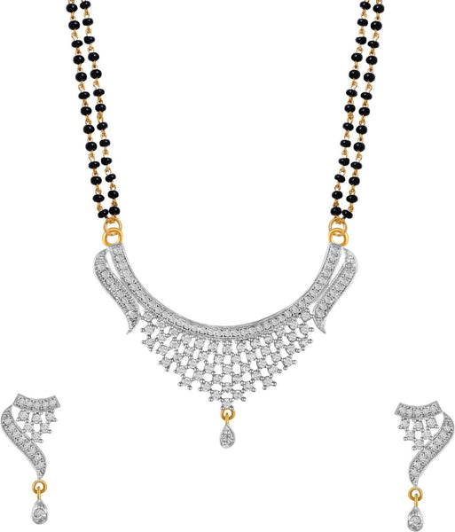 American Diamond Zarkain Work Black Pearl Mangalsutra For Women and Girls