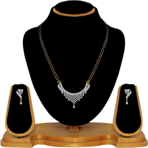 American Diamond Zarkain Work Black Pearl Mangalsutra For Women and Girls