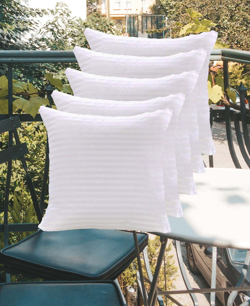 JDX Hotel Quantity Microfiber Satin Striped Cushion Filler, Set of 5- White