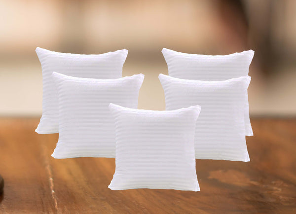 JDX Hotel Quantity Microfiber Satin Striped Cushion Filler, Set of 5- White