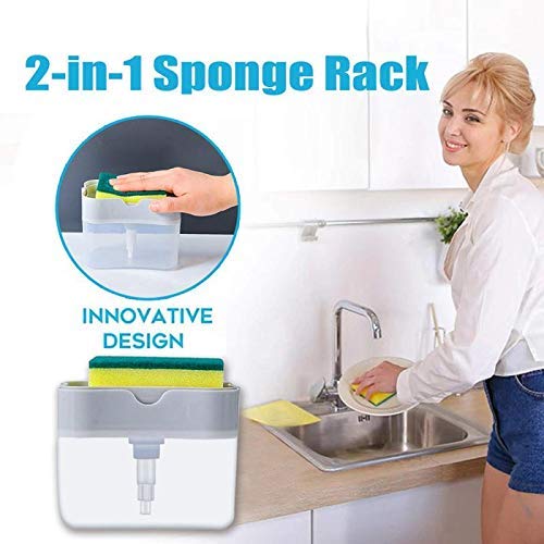 JDX 2 in 1 Soap Pump Plastic Dispenser for Dishwasher Liquid Holder Free Sponge