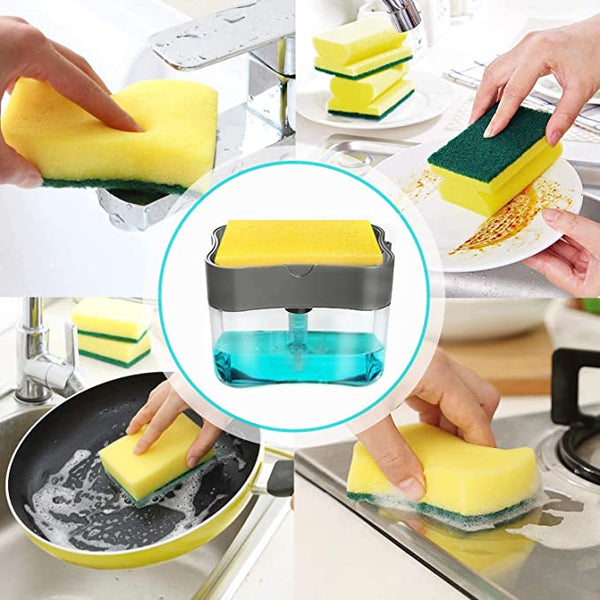JDX 2 in 1 Soap Pump Plastic Dispenser for Dishwasher Liquid Holder Free Sponge