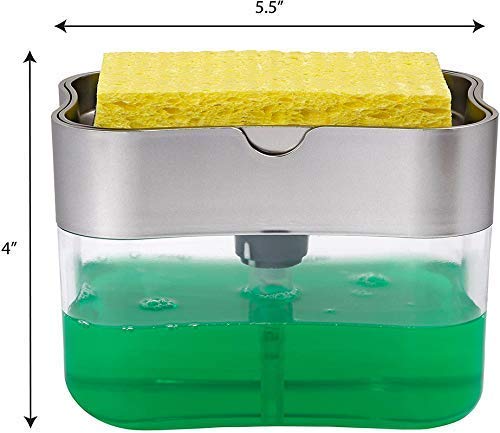 JDX 2 in 1 Soap Pump Plastic Dispenser for Dishwasher Liquid Holder Free Sponge