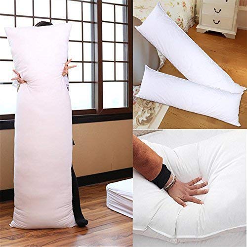 JDX Ultra Soft Body Pillow Long Side Sleeper Pillows for Use During Pregnancy - Soft White Stripes Cover Shell with Soft Polyester Filling (Single Pack)