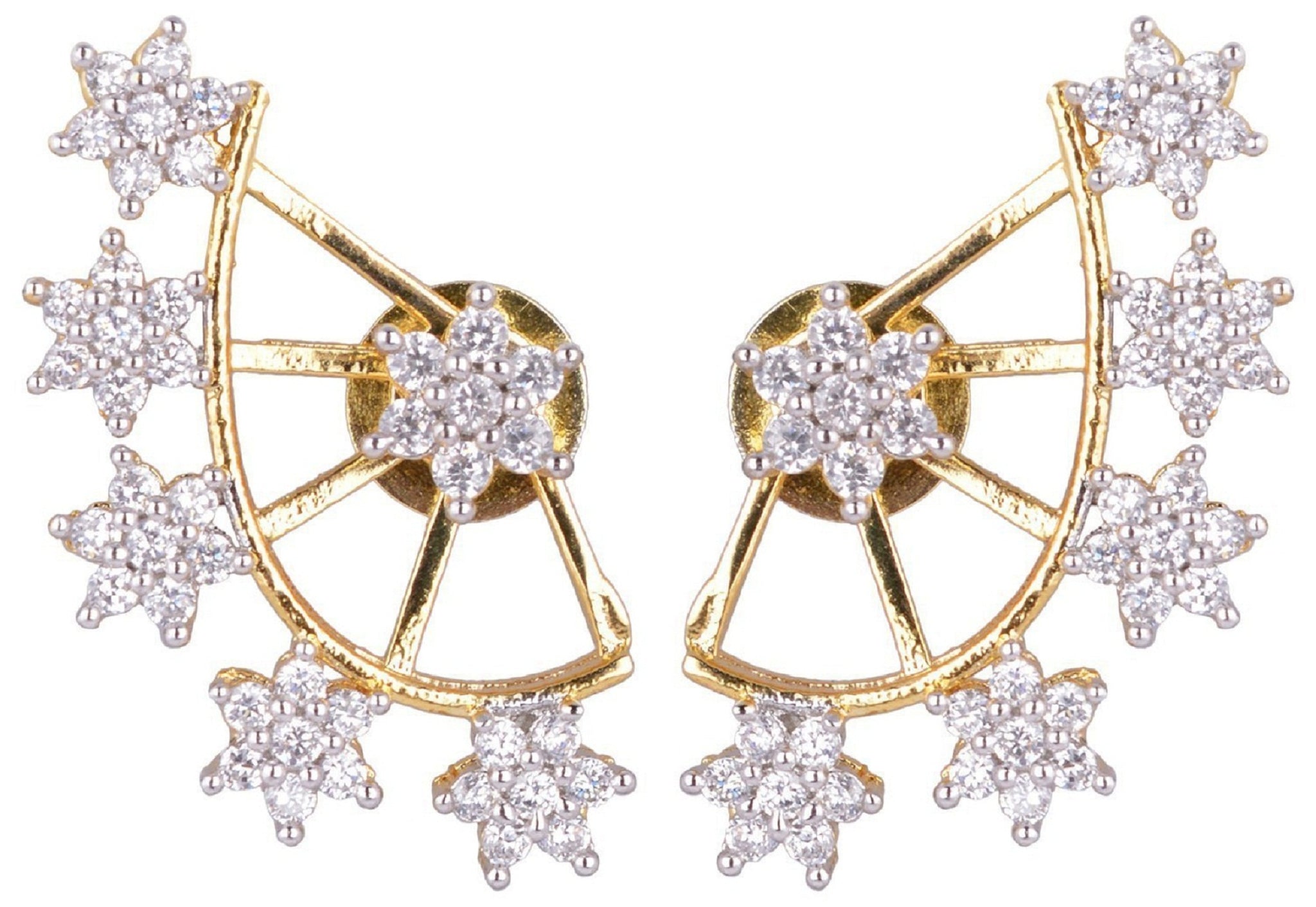 Attractive Golden Plated Star Shape American Diamond Studd Earring Set for Women and Girls