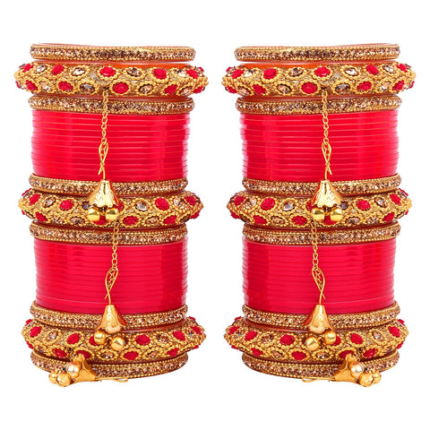 Exclusive Collection Full Bridal Red and Gold Thread Chura Set for Girls