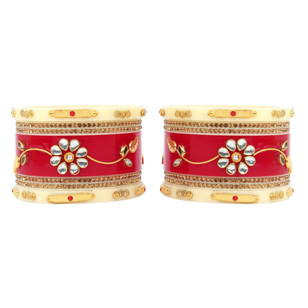 Traditional kundan Studd Plastic Red Chuda Set for Women and Girls