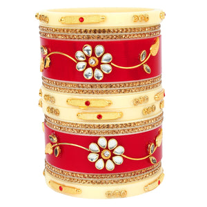 Traditional kundan Studd Plastic Red Chuda Set for Women and Girls