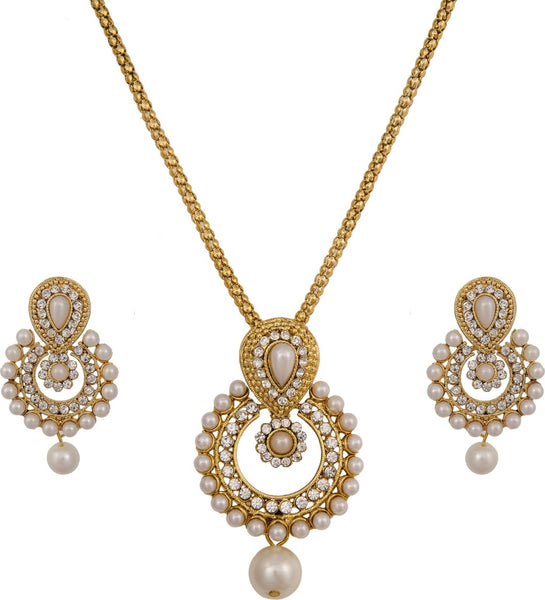 Gold Plated Fancy White Pearl Jewellery Set  for Girls & Women