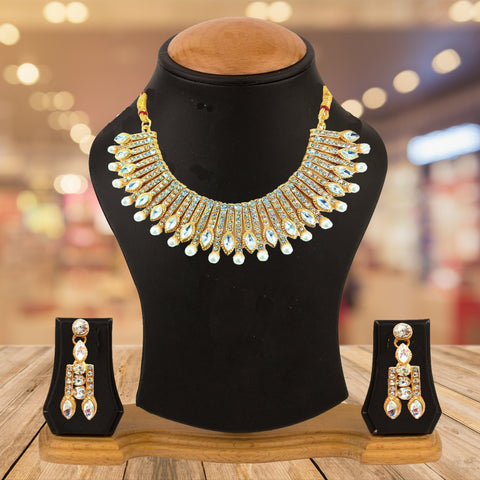 Stylish Crystel Studded Golden Plated Necklace Set for Women and Girls
