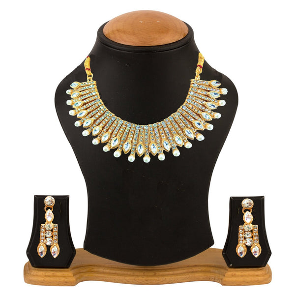 Stylish Crystel Studded Golden Plated Necklace Set for Women and Girls