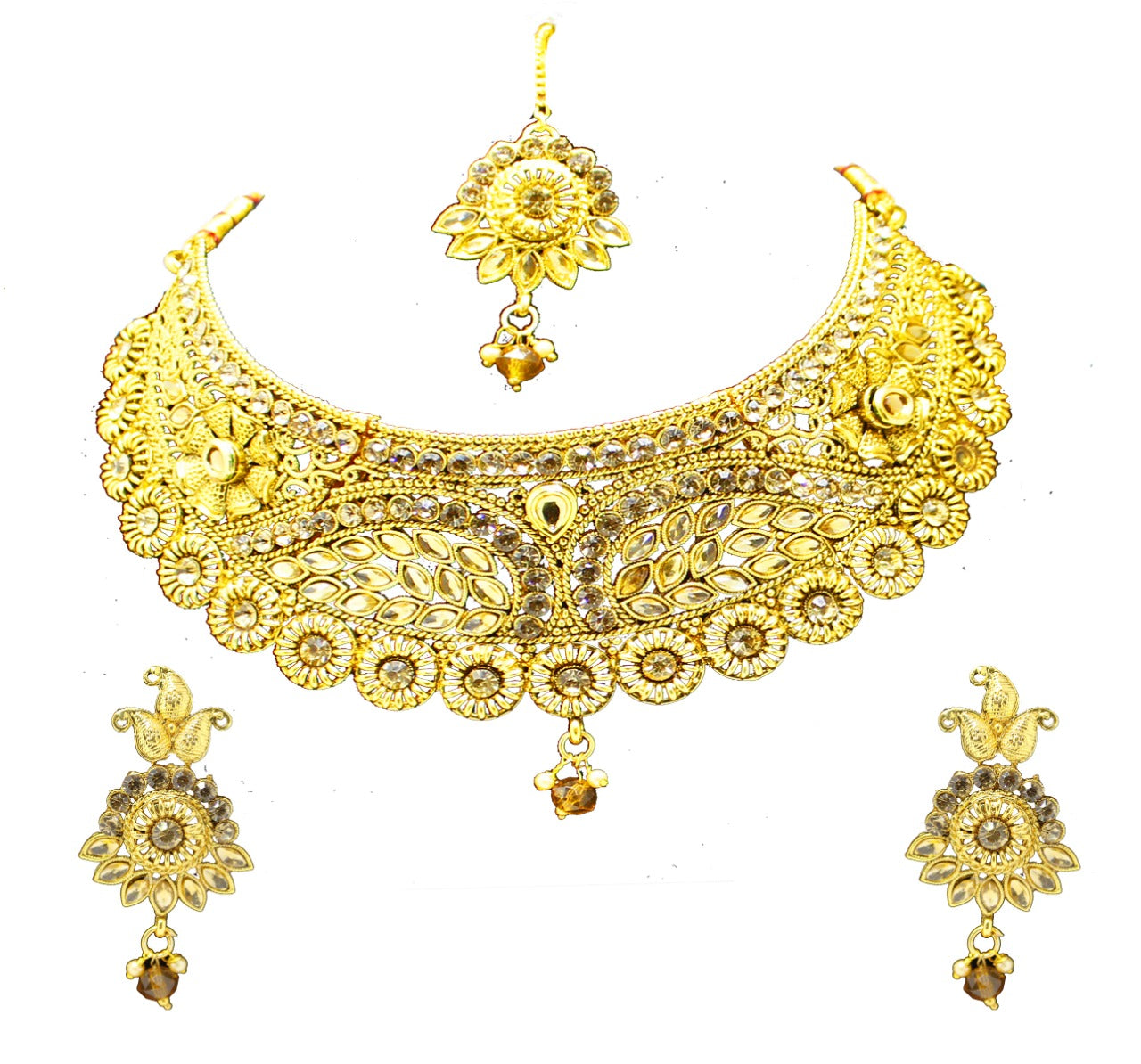Gold Plated Traditional Necklace Set With Earring & Mang Tika for Girls & Women