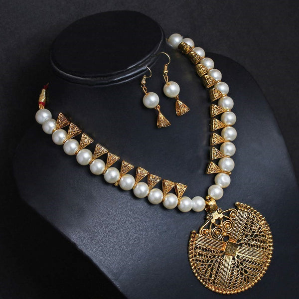 Fashionable White Beads Necklace With Drop Earrings set for Girls & Women