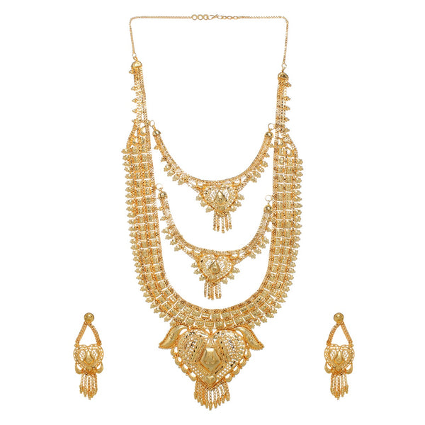 Traditional Golden Plated Multiple Chain Style Necklace Set for Women and Girls