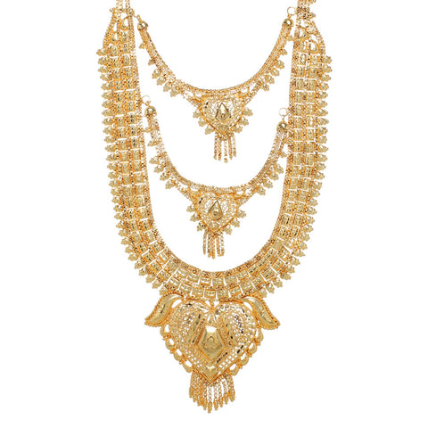 Traditional Golden Plated Multiple Chain Style Necklace Set for Women and Girls
