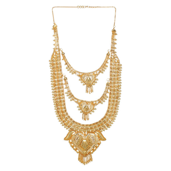 Traditional Golden Plated Multiple Chain Style Necklace Set for Women and Girls