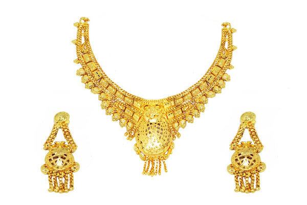 Gold Plated Traditional Stylish Necklace Set with Earring & Mangtika and Bracelet for Girl & Women