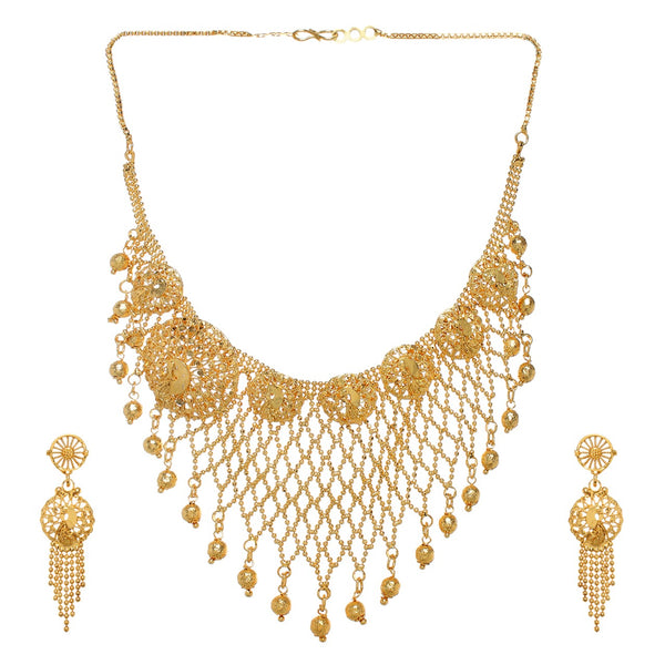 Traditional Golden Plated Necklace Set with Earring for Women and Girls