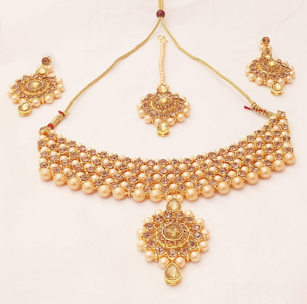 Traditional Golden Plated Neckalce Set with Earring for Women and Girls