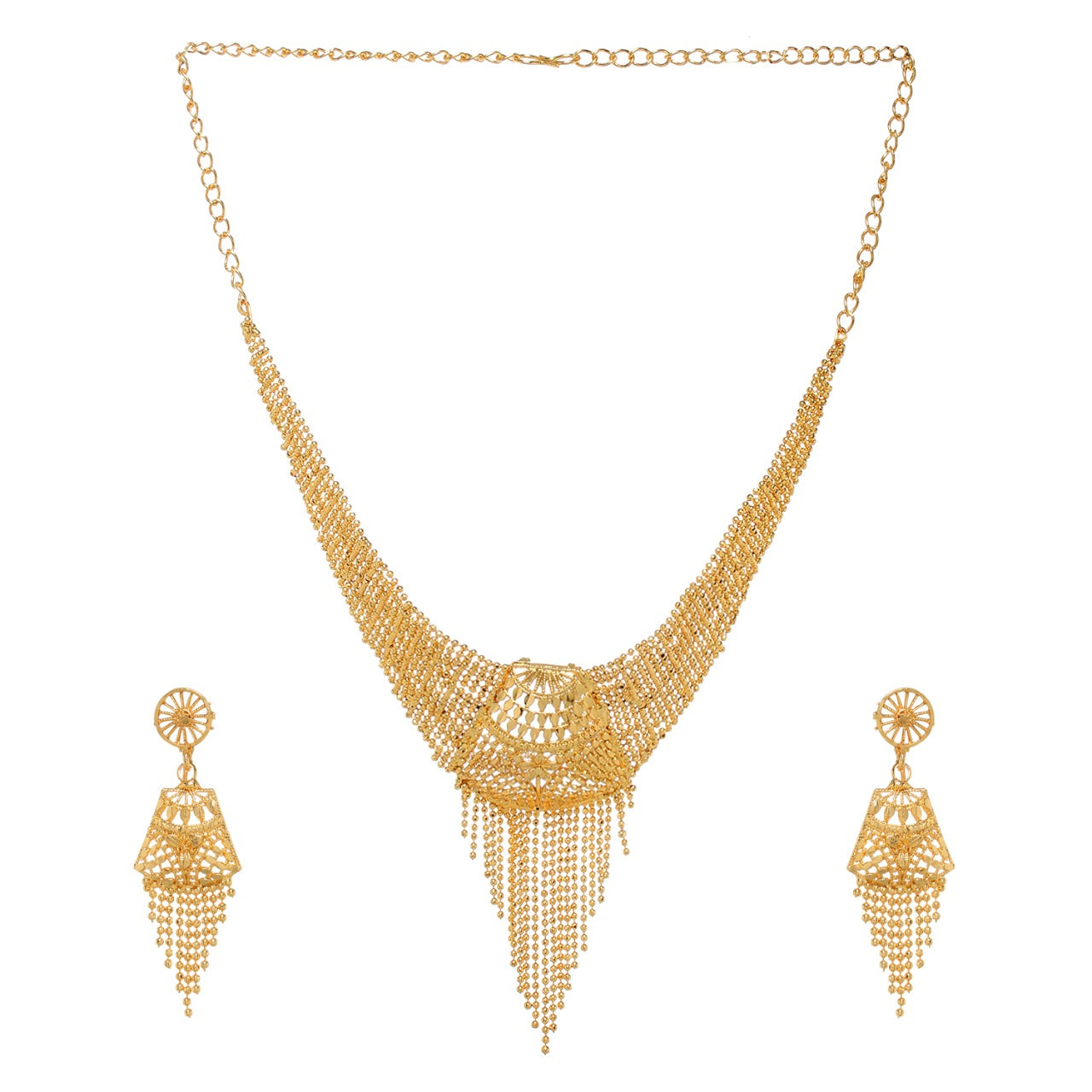 Stylish Golden Plated Fancy Necklace Set For Women and Girls