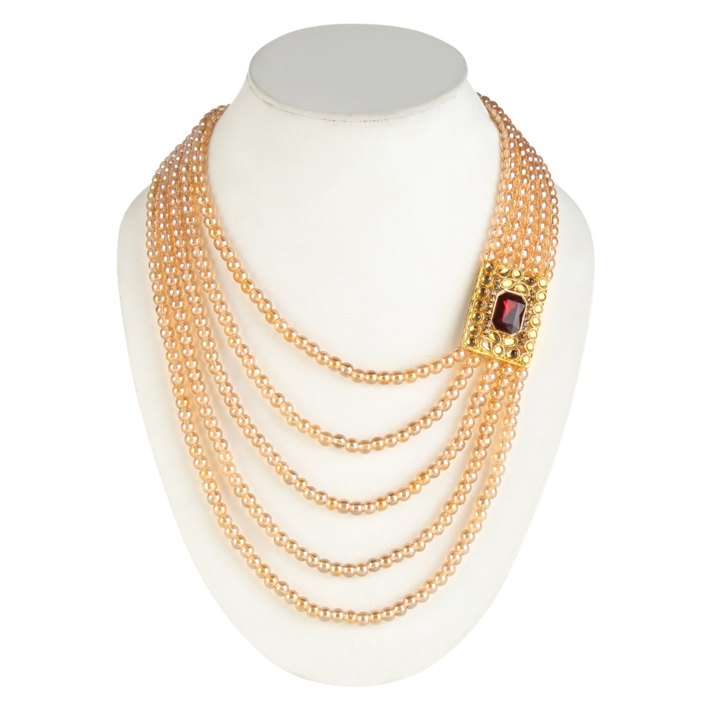 Jewellery Sets | Pink And Golden Pearl Necklace Set | Freeup