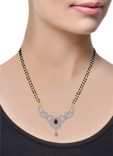 Stylish American Diamond Studded Mangal Sutra Necklace For Women