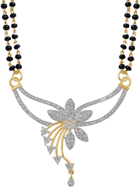 Flower Design American Diamond Studded Mangal Sutra Necklace For Women