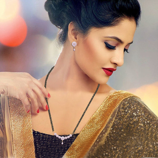 Trendy American Diamond Studded Mangalsutra with Earring For Women