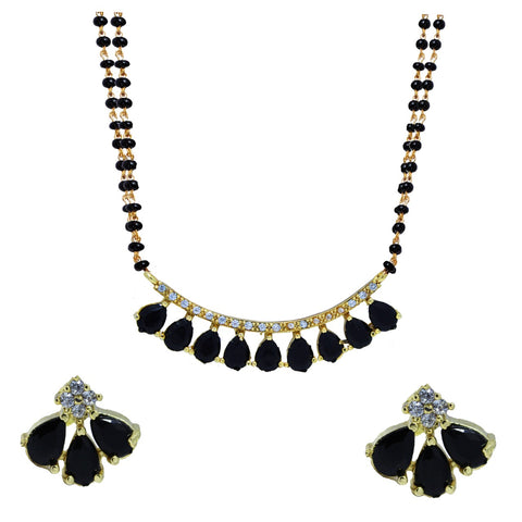 Gold Plated Black Stone Mangalsutra With Earring for Women and Girls