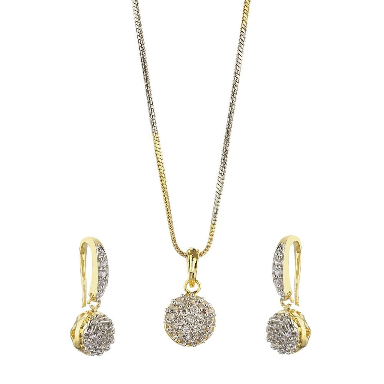 American Diamond Gold Plated Pendant Style Necklace Set for Women and Girls