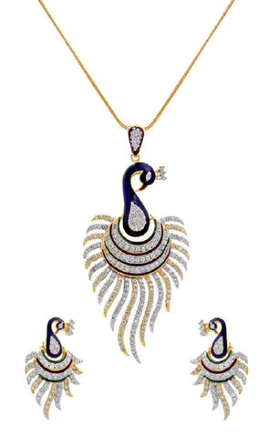 Multicolor Golden Plated Pecock Style Pendant Necklcace Set for Women and Girls