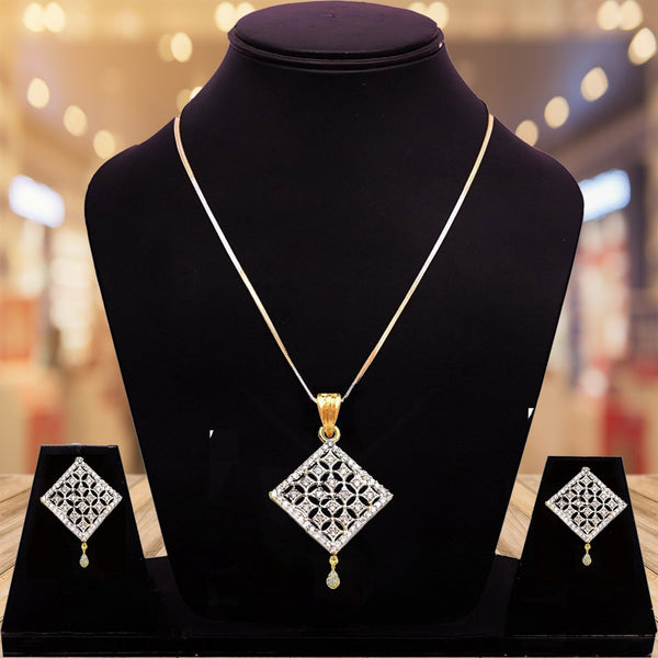 Stylish American Diamond Work Golden Plated Pendant Set for Women and Girls