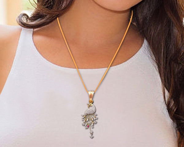 Gold Plated Ameican Diammond Beautiful Peacock Shape Pendant With Earrings Set for Women and Girls