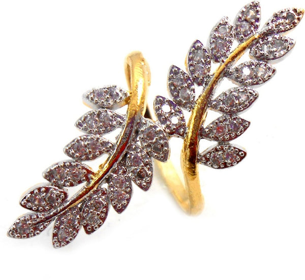 Fancy American Diamond Work Golden Plated Finger Ring for Women and Girls