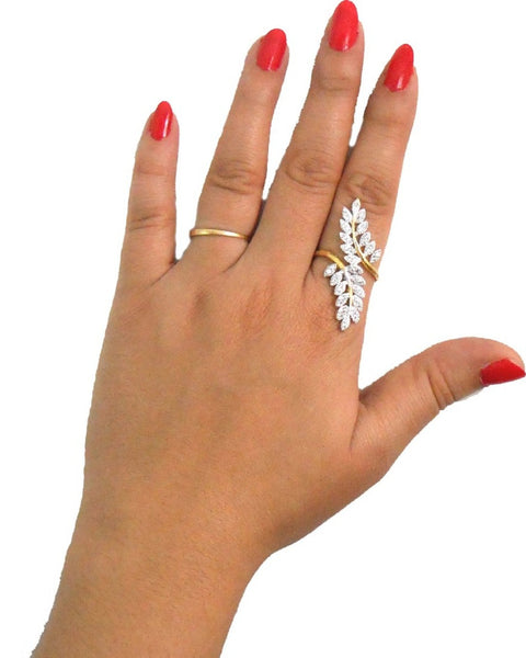 Fancy American Diamond Work Golden Plated Finger Ring for Women and Girls