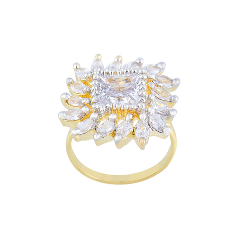 Modern American Diamond Studded Golden Plated Ring for Women and Girls