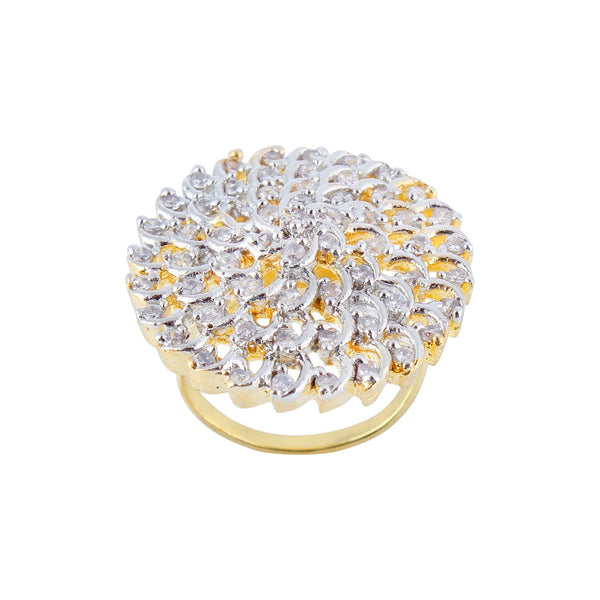 Fancy Gold Plated American Diamond Flower Shape Adjustable Ring for Women and Girls
