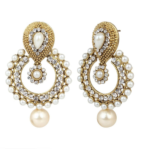 Attractive Golden Plated American Diamond and Pearl Studded Earring Set for Women and Girls