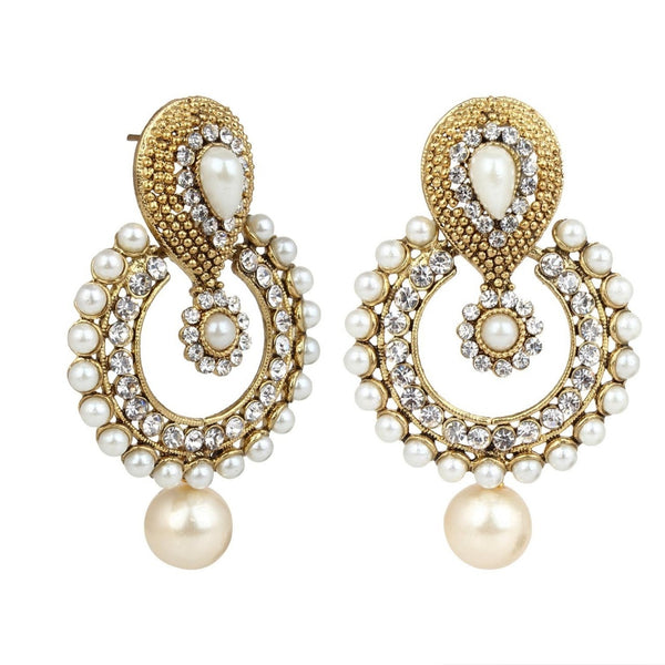 Attractive Golden Plated American Diamond and Pearl Studded Earring Set for Women and Girls