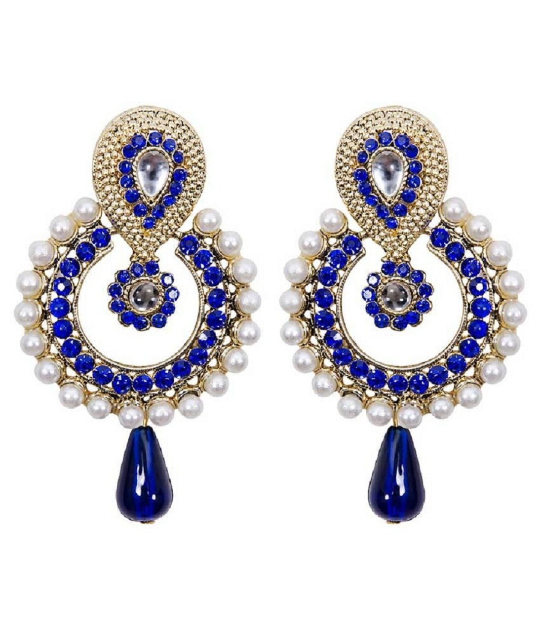 Fancy White Pearl and Blue American diamond Studded Earring Set for Women and Girls