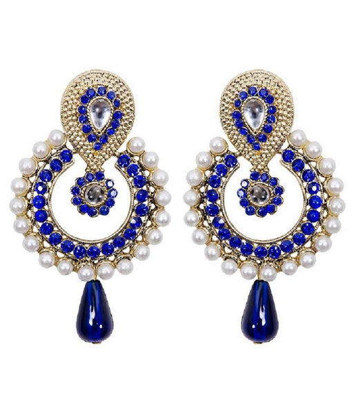 Fancy White Pearl and Blue American diamond Studded Earring Set for Women and Girls