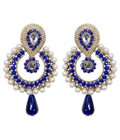 Fancy White Pearl and Blue American diamond Studded Earring Set for Women and Girls