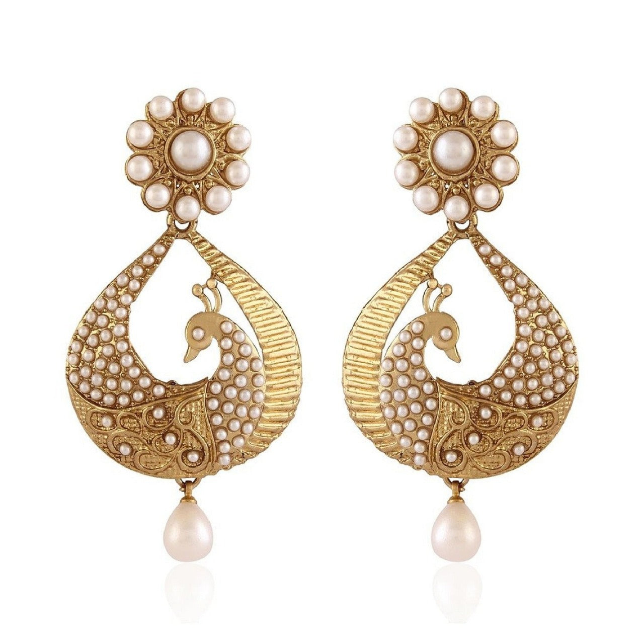 Gold Plated Peacock Ear Cuff Earring Set For Women & Girls