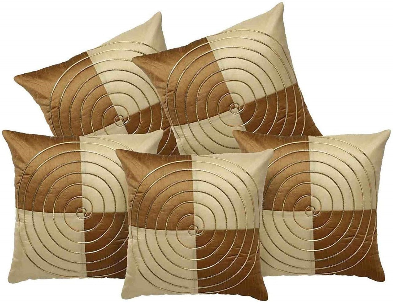 Dupion Silk Beige color Cusion Cover Set of 5