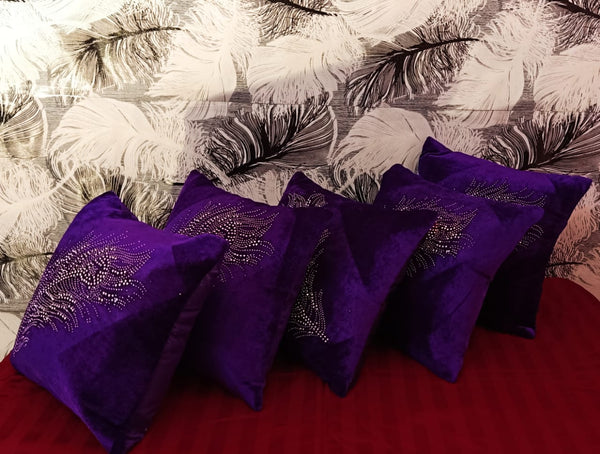 JDX  Set of 5 Decorative Hand Made Velvet Throw/Pillow Cushion Covers - (16 X 16 INCHES)