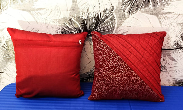 Decorative Silk Art Set of 5 Cushion Cover (Red, 16 x 16)