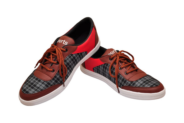 Attrective Artificial Leather Red and Brown Casual Shoes for Mens