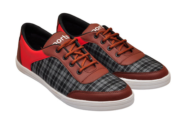 Attrective Artificial Leather Red and Brown Casual Shoes for Mens