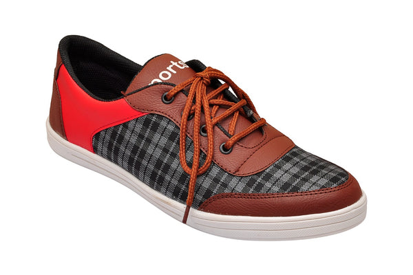 Attrective Artificial Leather Red and Brown Casual Shoes for Mens
