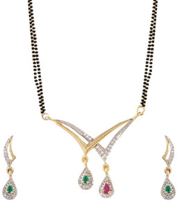 Fashionable Gold Plated American Diamond Studd Mangalsutra with Earrings for Women